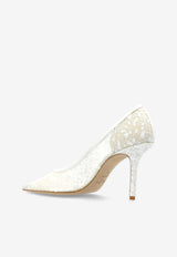 Jimmy Choo Love 85 Glittered Mesh Pumps White LOVE 85 GJD SILVER/WHITE