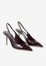 Jimmy Choo Love 85 Slingback Pumps in Croc-Embossed Leather Dark Brown LOVE SB 85 CBH SAMBUCO