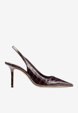 Jimmy Choo Love 85 Slingback Pumps in Croc-Embossed Leather Dark Brown LOVE SB 85 CBH SAMBUCO