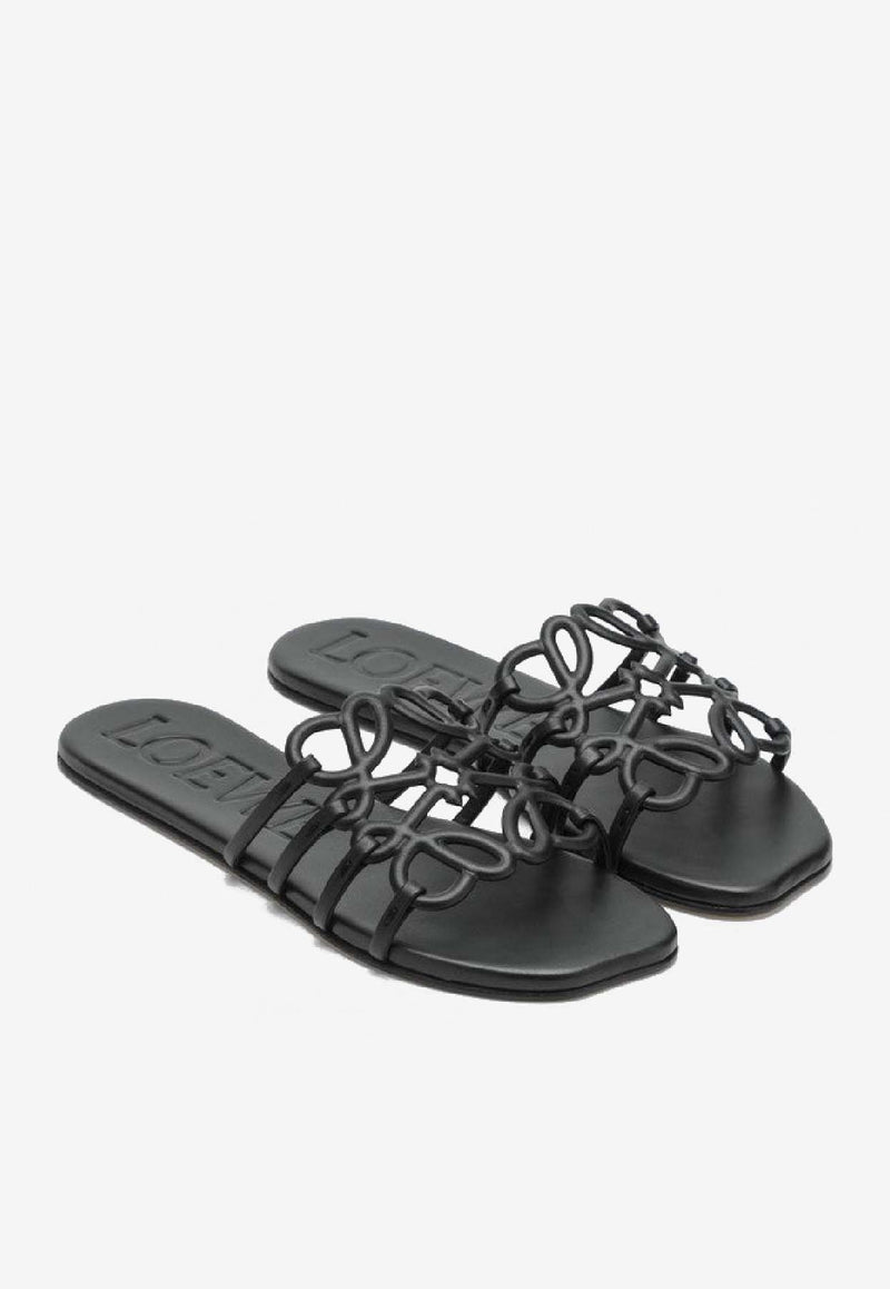Loewe Anagram Petal Leather Flat Sandals Black LPEA465X06LE/S_LOEW-1100