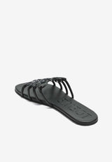 Loewe Anagram Petal Leather Flat Sandals Black LPEA465X06LE/S_LOEW-1100