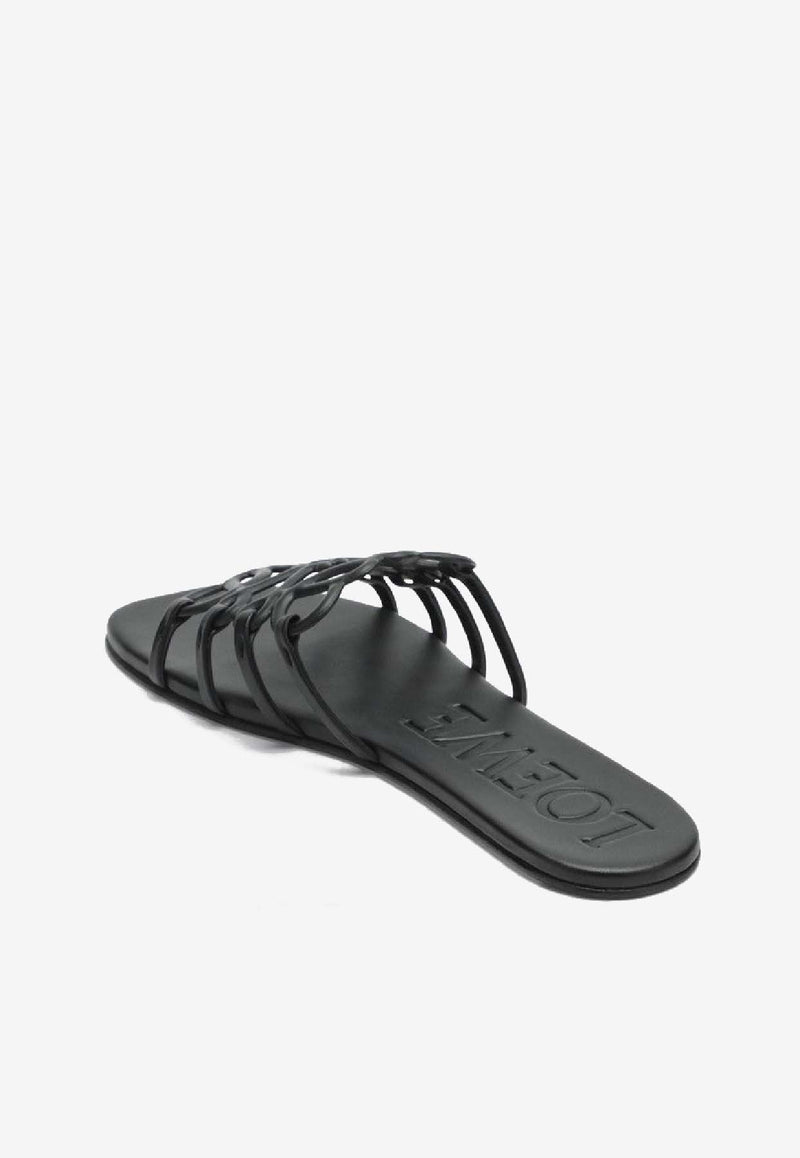 Loewe Anagram Petal Leather Flat Sandals Black LPEA465X06LE/S_LOEW-1100