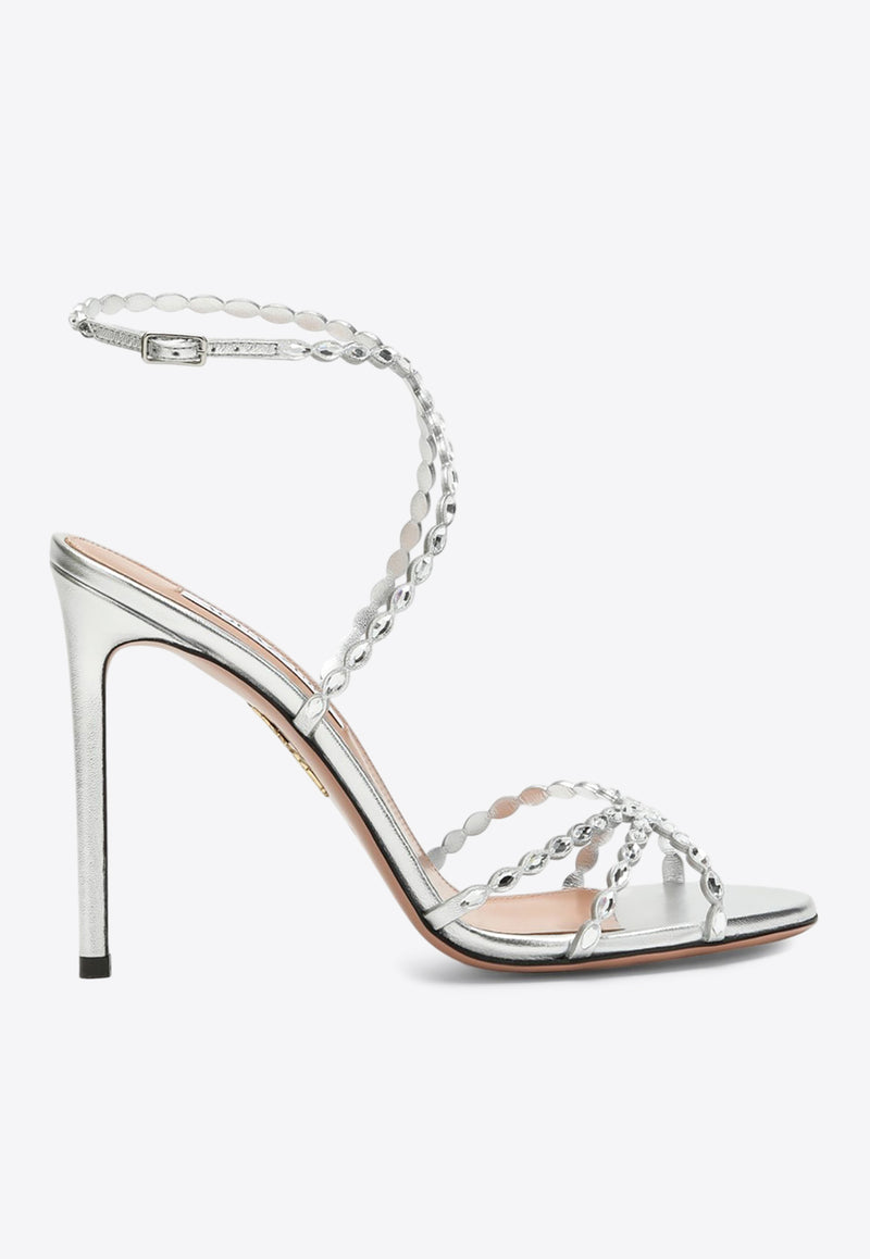 Aquazzura Love Struck 105 Metallic Leather Sandals Silver LSKHIGS0NPL/R_AQUA-CCC