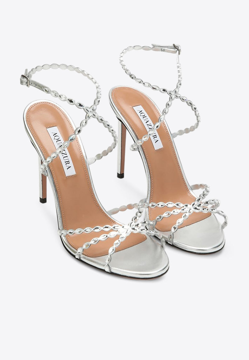 Aquazzura Love Struck 105 Metallic Leather Sandals Silver LSKHIGS0NPL/R_AQUA-CCC