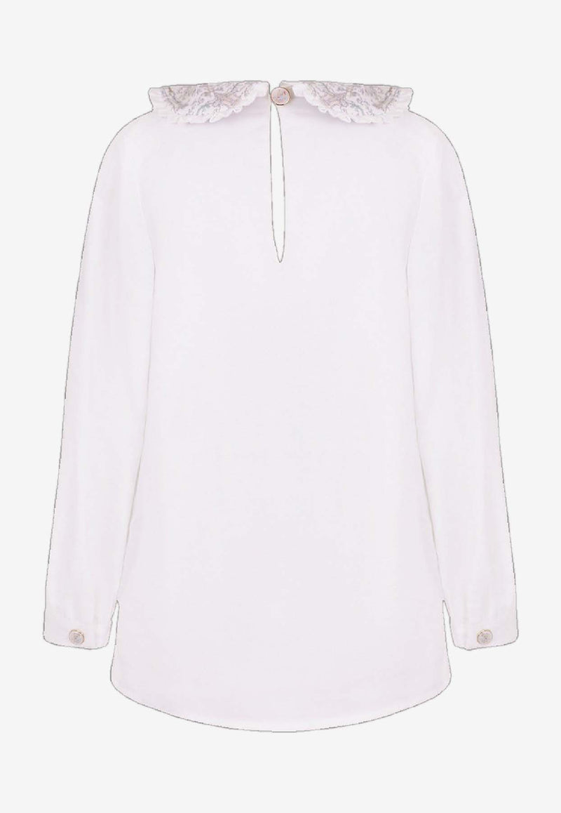 Atelier Choux Girls Chantilly Blouse with Toile De Jouy Print White LT-CN-TDJA_WHITE