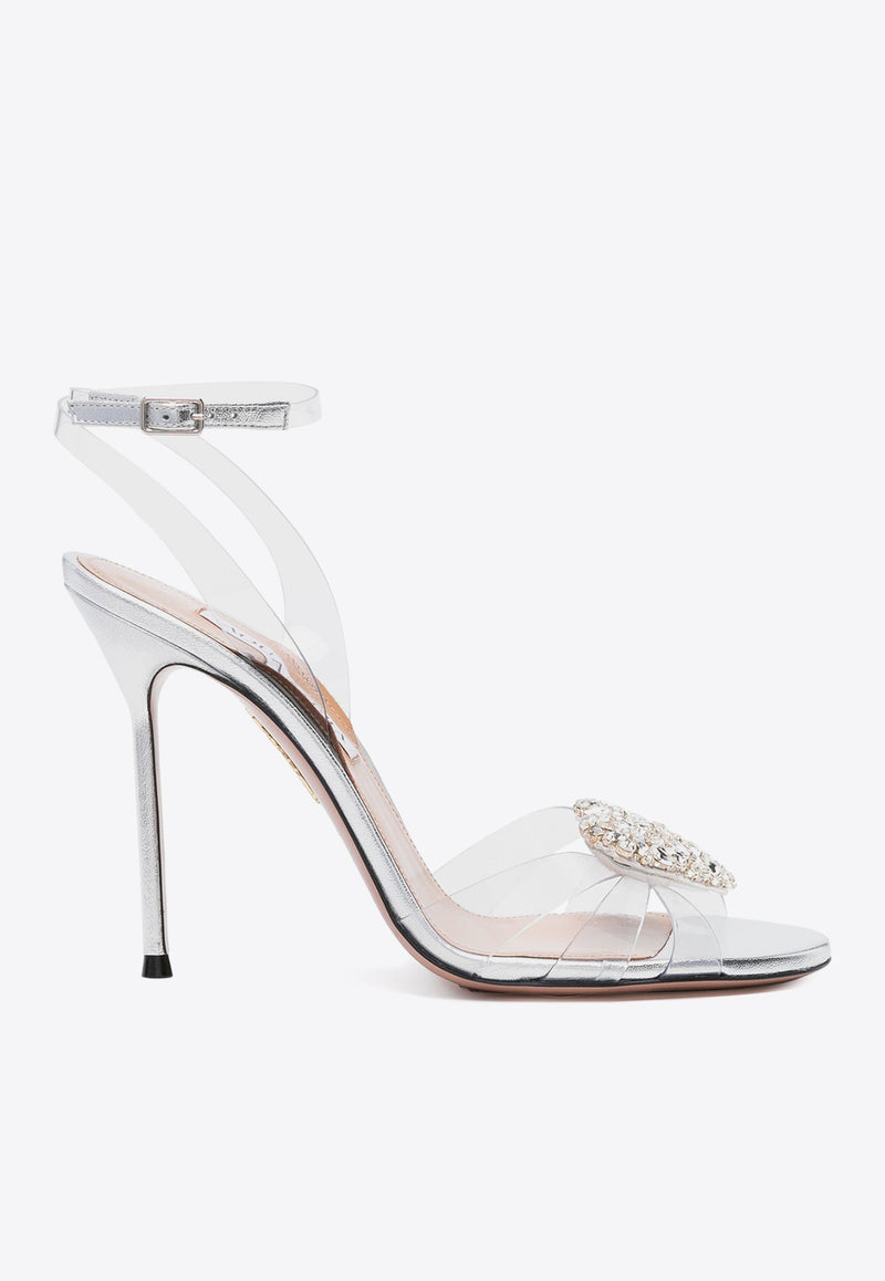 Aquazzura Love Me 115 Crystal Heart Sandals  LVPHIGS0-NLPCCC SILVER