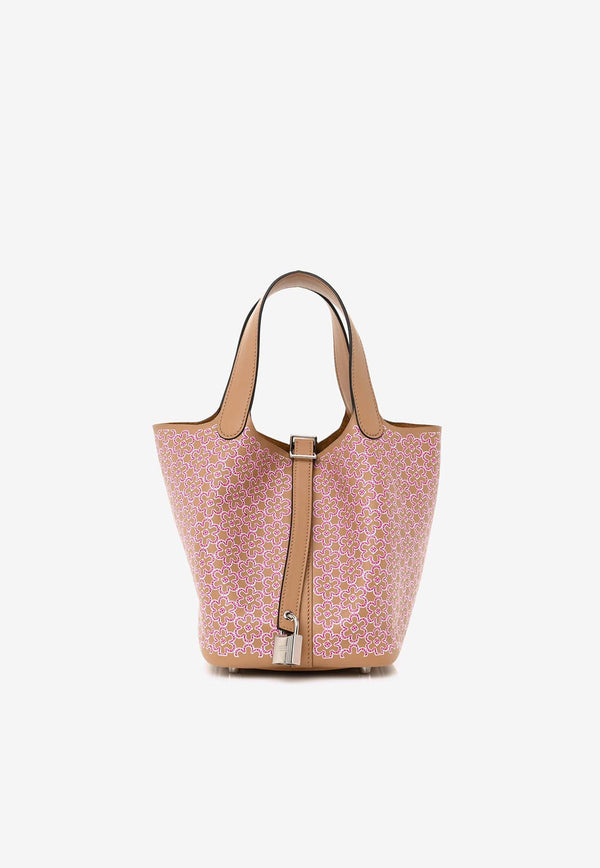 Hermès Lucky Daisy Picotin 18 in Chai, Rose and White Swift with Palladium Hardware