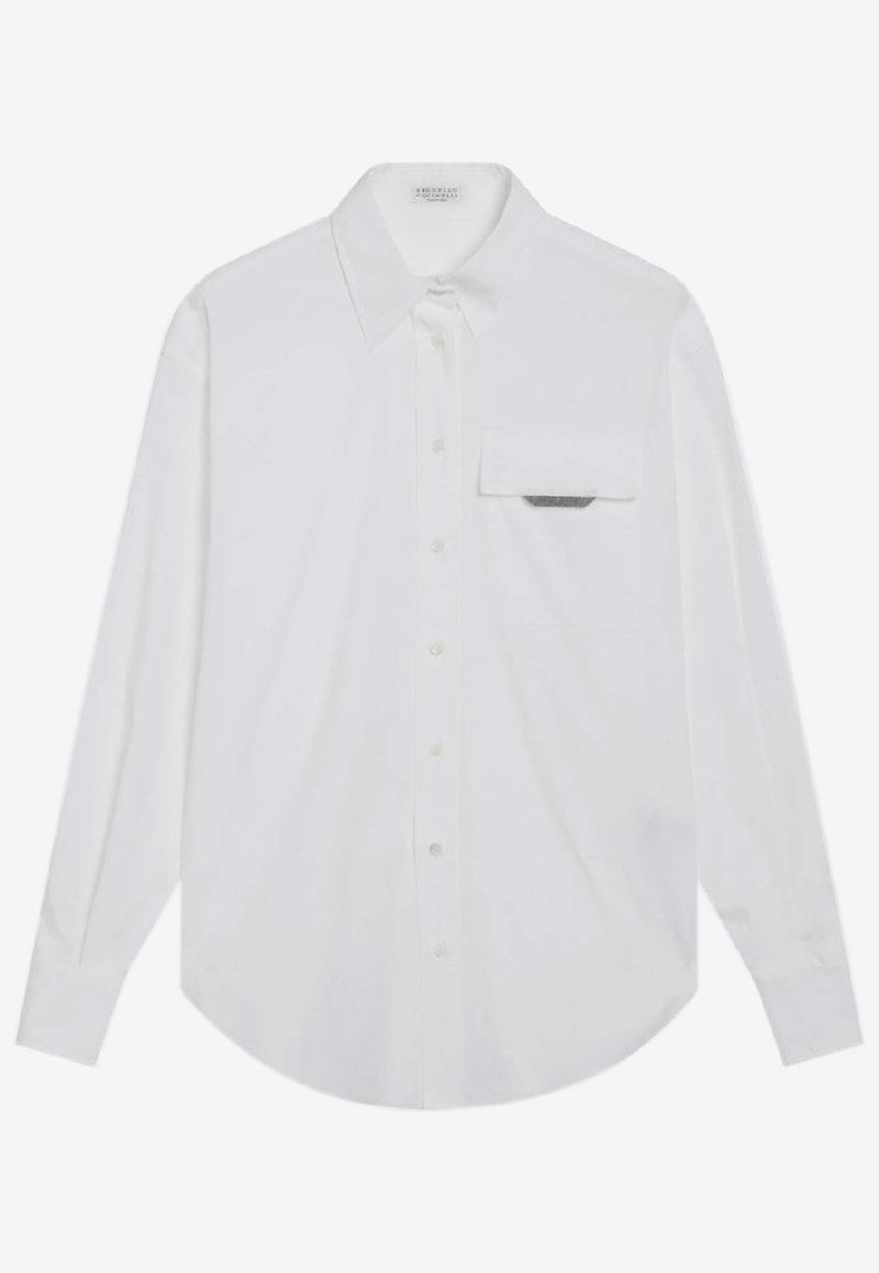 Brunello Cucinelli Monili Embroidered Buttoned Shirt White M0091MY516CO/R_CUCIN-C159