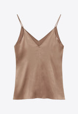 Brunello Cucinelli Silk V-neck Top Beige M0C59BD802SI/S_CUCIN-C9237