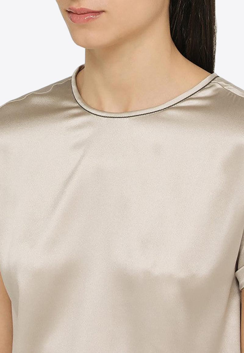 Brunello Cucinelli Short-Sleeved Silk Satin Top Gray M0C59DE310SI/O_CUCIN-C9593