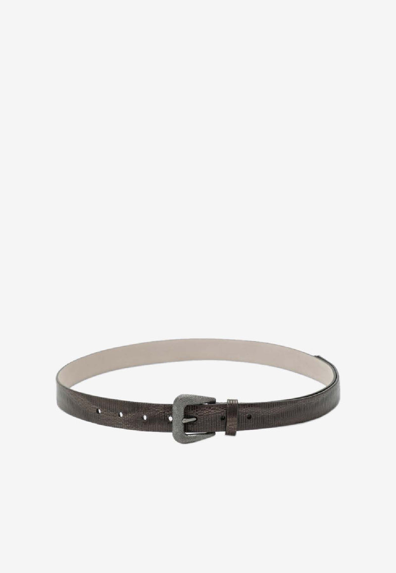 Brunello Cucinelli Snakeskin Print Leather Belt Green M0GUAC266LE/R_CUCIN-C4225