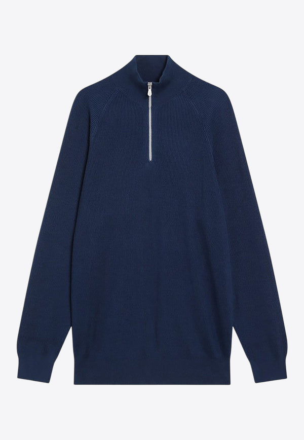 Brunello Cucinelli Half-Zip Ribbed Sweater Blue M29400104CO/R_CUCIN-CQC24