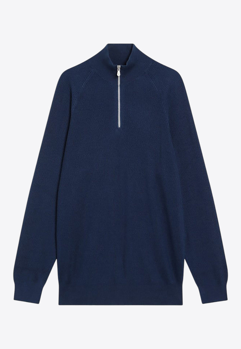 Brunello Cucinelli Half-Zip Ribbed Sweater Blue M29400104CO/R_CUCIN-CQC24