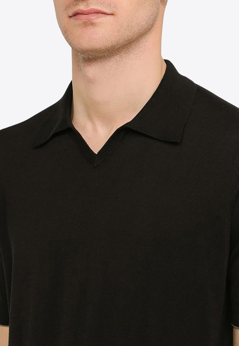 Brunello Cucinelli V-neck Polo T-shirt Black M29800145CO/O_CUCIN-CH101