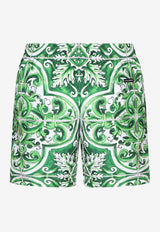 Dolce & Gabbana Majolica Print Swim Shorts M4A13T FIM4R H75DQ Green