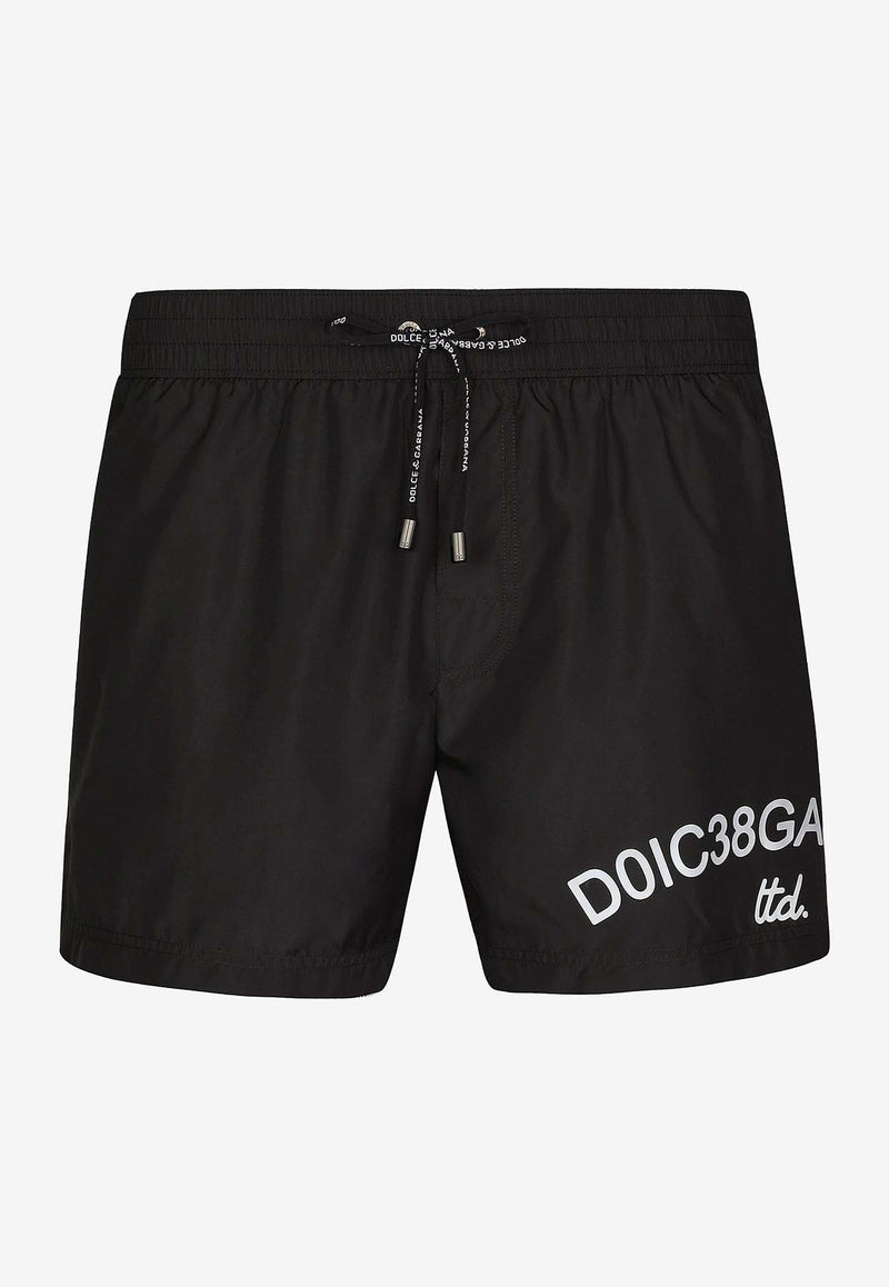 Dolce & Gabbana Logo Print Nylon Swim Shorts Black M4F31T FUSFW N0000