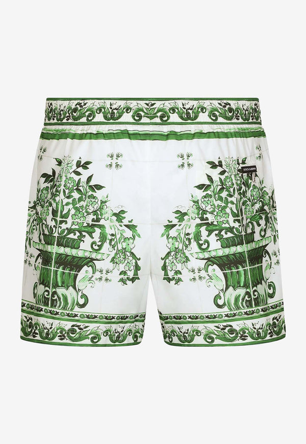 Dolce & Gabbana Majolica Print Swim Shorts M4F34T FIM4Q HV3TN Green