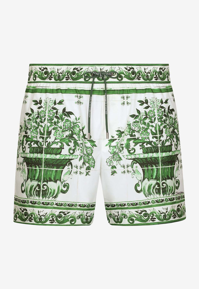 Dolce & Gabbana Majolica Print Swim Shorts M4F34T FIM4Q HV3TN Green