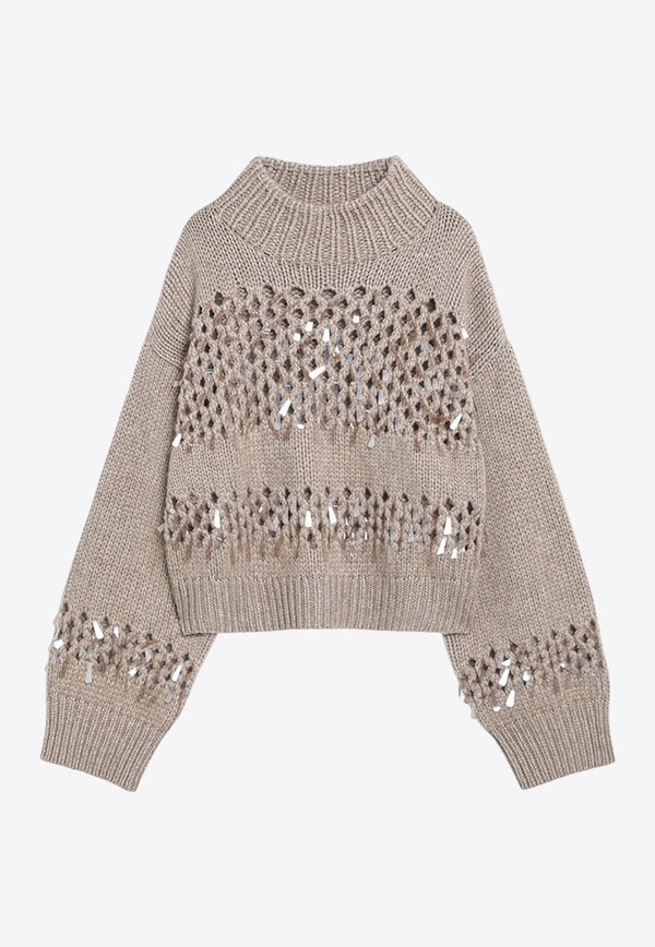 Brunello Cucinelli Openwork Sequined Sweater Beige M52367304WS/R_CUCIN-C077