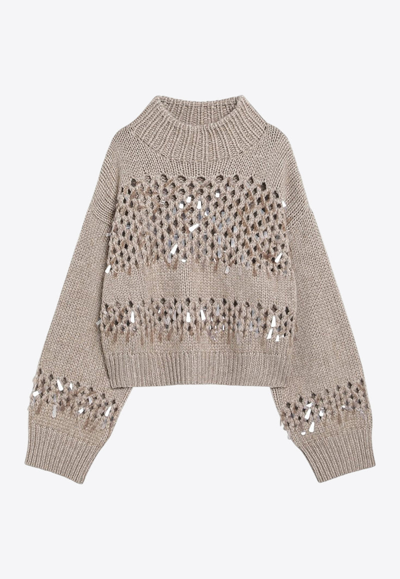 Brunello Cucinelli Openwork Sequined Sweater Beige M52367304WS/R_CUCIN-C077
