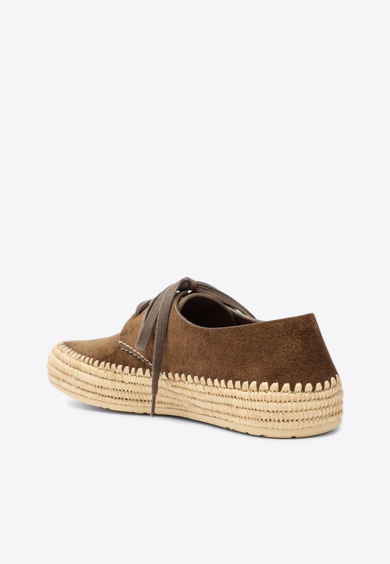 Loewe Rio Lace-Up Shoes in Suede and Raffia Taupe M526284X01SUE/R_LOEW-3170
