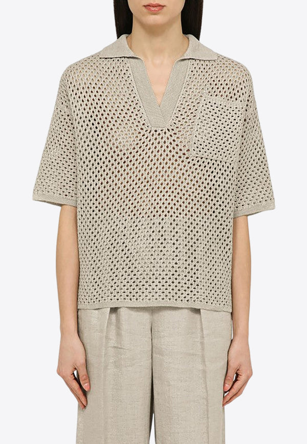Brunello Cucinelli Net-Stitched Polo T-shirt Gray M78764705CO/O_CUCIN-C9593