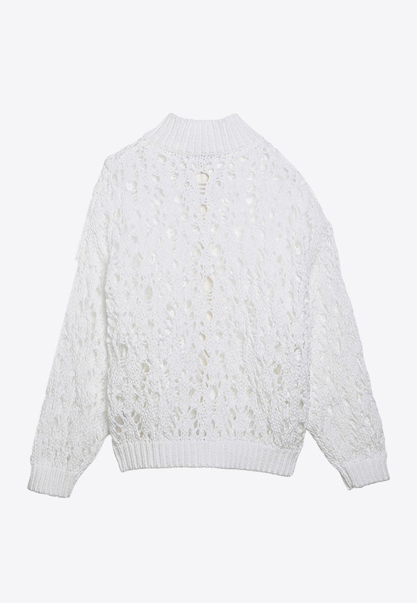 Brunello Cucinelli Crochet Knit Zip Cardigan White M8E387606CO/O_CUCIN-C159