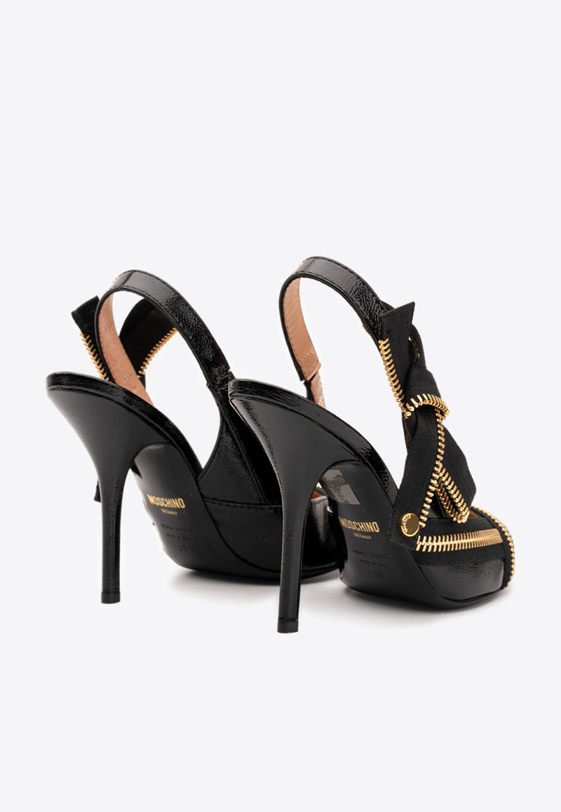 Moschino 100 Zip-Detail Pumps in Patent Leather MA1010AC1IMH0000 NAPLAK NERO Black