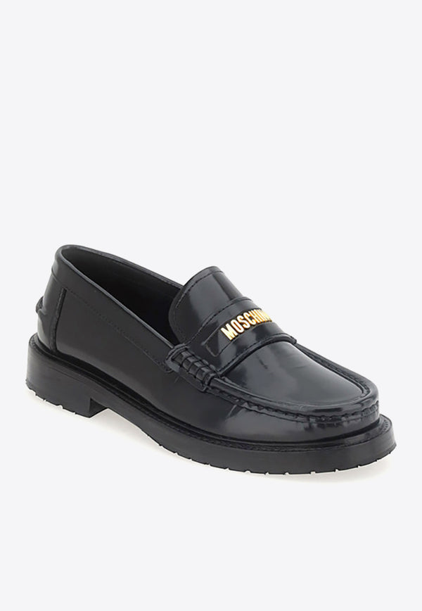 Moschino Logo Lettering Leather Loafers Black MA10663J1I_MJ0_000