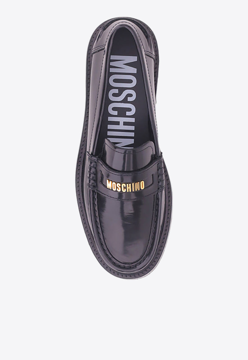 Moschino Logo Lettering Leather Loafers Black MA10663J1I_MJ0_000