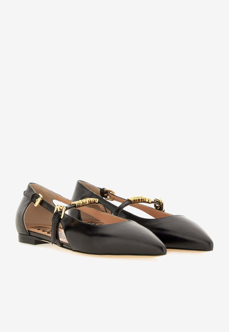 Moschino Logo Leather Ballet Flats MA11010C1LMD5000 ANTIK NERO Black