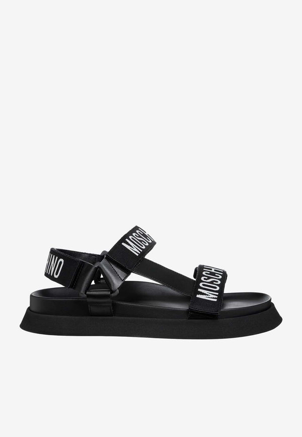 Moschino Logo Tape Flat Sandals Black MA16244G1I_MU0_000
