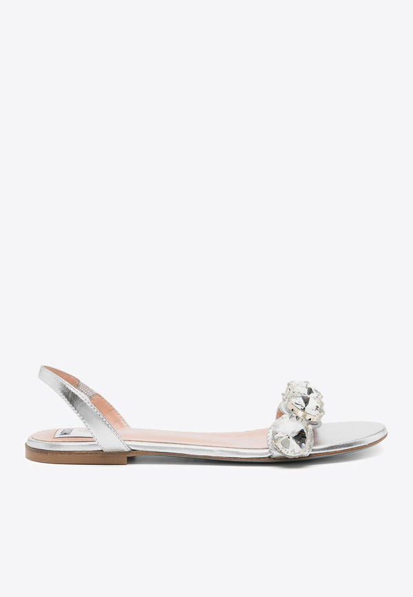 Moschino Crystal-Embellished Sandals in Metallic Leather MA16361C0IMC0902 NAPPALAM.ARGENTO Silver
