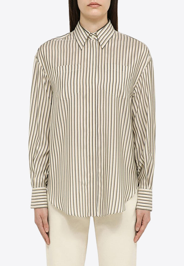Brunello Cucinelli Monili-Stripe Silk Striped Shirt Gray MA771MK916SI/O_CUCIN-C001