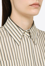 Brunello Cucinelli Monili-Stripe Silk Striped Shirt Gray MA771MK916SI/O_CUCIN-C001