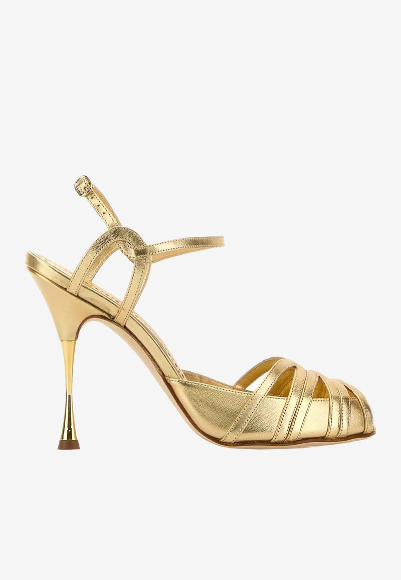Manolo Blahnik Maka Nak 105 Metallic Leather Sandals Gold MAKANAK 105 GOLD 7103 1872-0001
