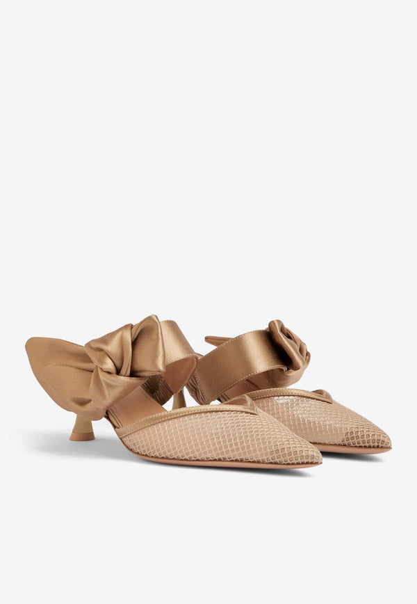 Malone Souliers Marie 45 Satin Bow Mules MARIE 45-3 NUDE/MUSHROOM