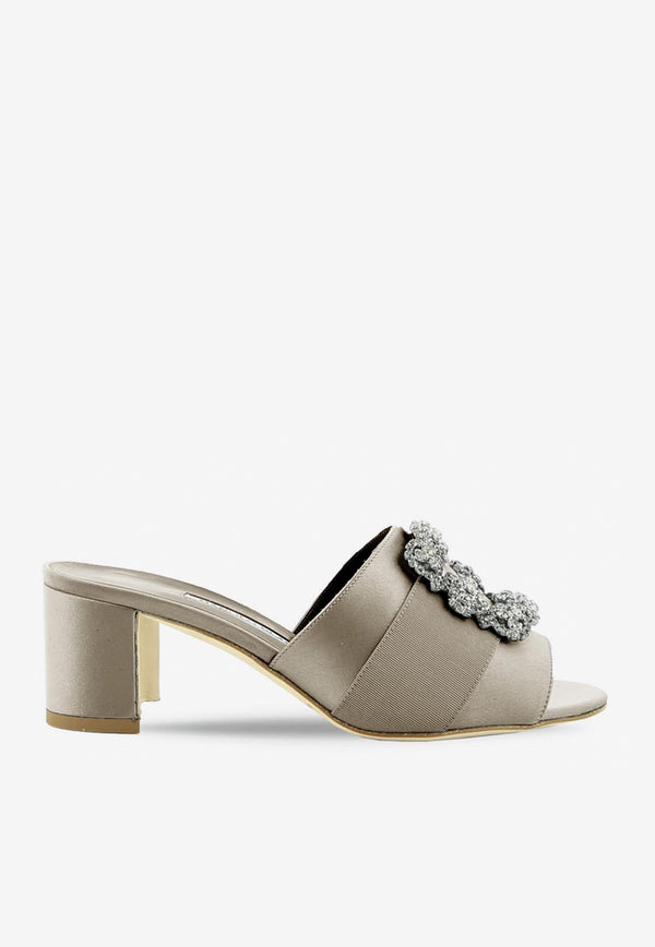 Manolo Blahnik Martanew 50 Crystal Buckle Satin Sandals MARTANEW 50 GREY 0502 1037-0014 Gray