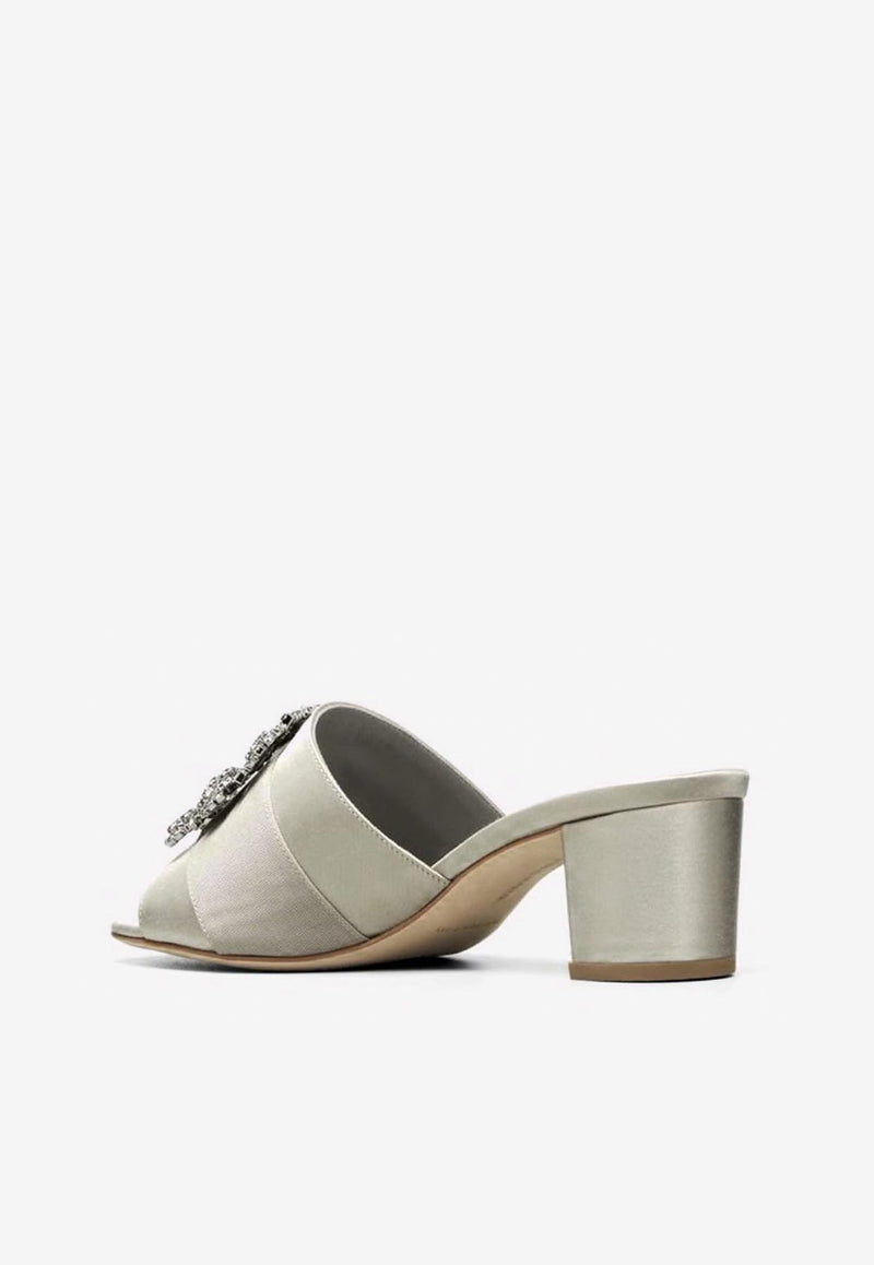 Manolo Blahnik Martanew 50 Crystal Buckle Satin Sandals MARTANEW 50 GREY 0502 1037-0014 Gray