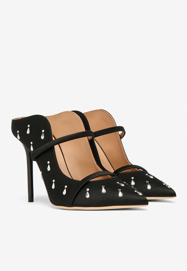 Malone Souliers Maureen 100 Crystal Embellished Satin Mules MAUREEN 100-350 BLACK/BLACK