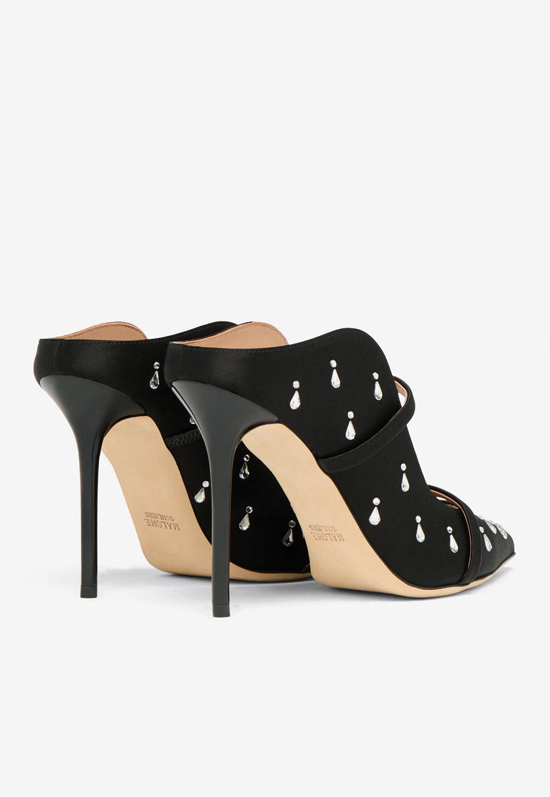 Malone Souliers Maureen 100 Crystal Embellished Satin Mules MAUREEN 100-350 BLACK/BLACK