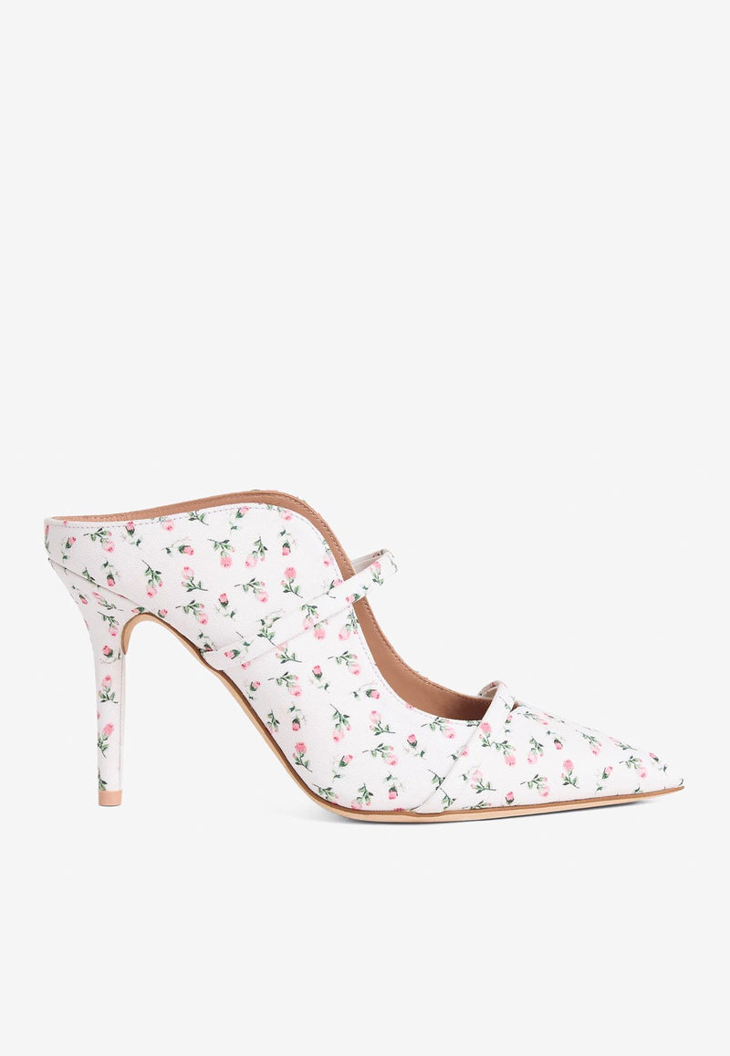 Malone Souliers Maureen 85 Floral Canvas Mules MAUREEN 85-285 WHITE/WHITE
