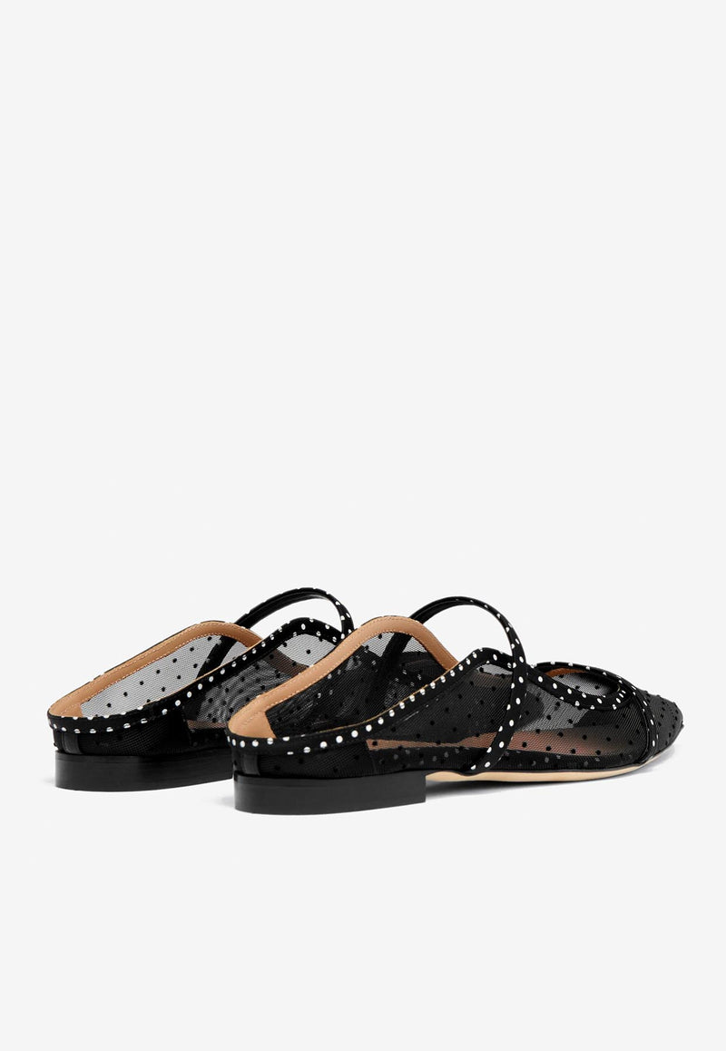 Malone Souliers Maureen Polka Dot Flat Mules MAUREEN FLAT 331 BLACK/BLACK