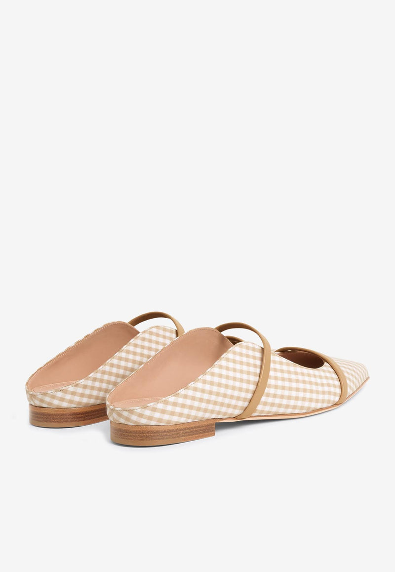 Malone Souliers Maureen Gingham Flat Mules MAUREEN FLAT 335 BEIGE/BUFF