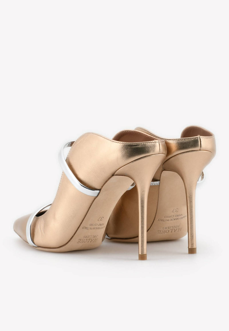 Malone Souliers Maureen 100 Mules in Metallic Leather MAUREEN100-32GOLD
