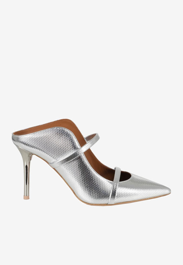 Malone Souliers Maureen 85 Leather Mules MAUREEN 85-183 SILVER/SILVER