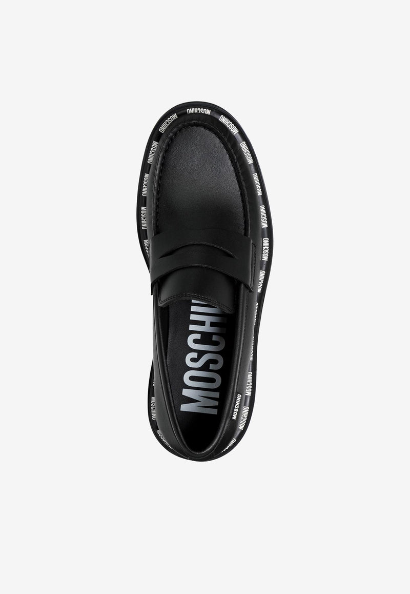 Moschino Logo Loafers in Vegan Leather MB10603G1HG35000 VEGAN NERO Black