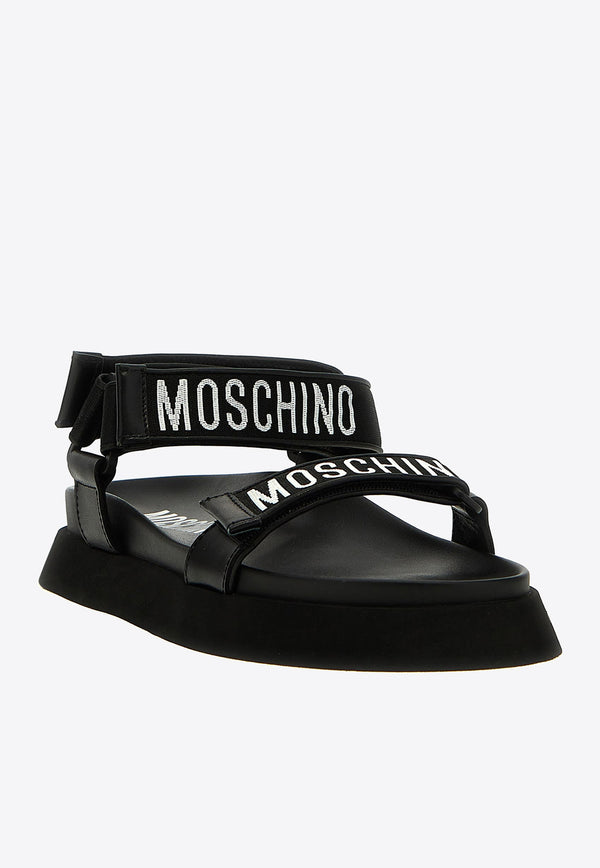 Moschino Logo Bands Flat Sandals MB16024G1IGP0000 NASTRO NEROBIANCO Black