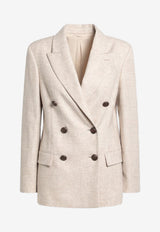 Brunello Cucinelli Double-Breasted Wool Blend Blazer Beige MB1627054WO/R_CUCIN-C012