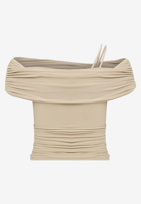 Mybestfriends Eunice Off-Shoulder Cropped Top Beige MBFBLZ144_BEIGE